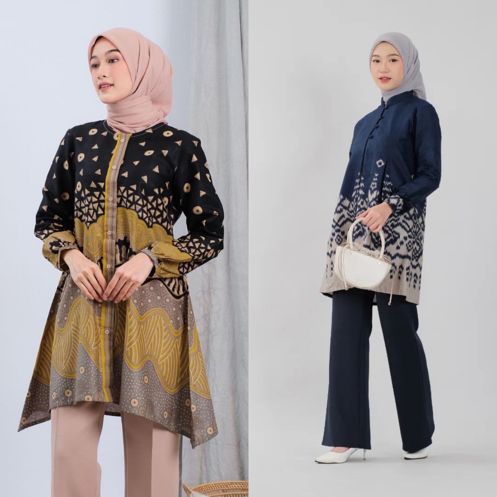 DALOLODA Tunik Cansadrale Atasan Wanita Batik Jumbo Navy Mustard