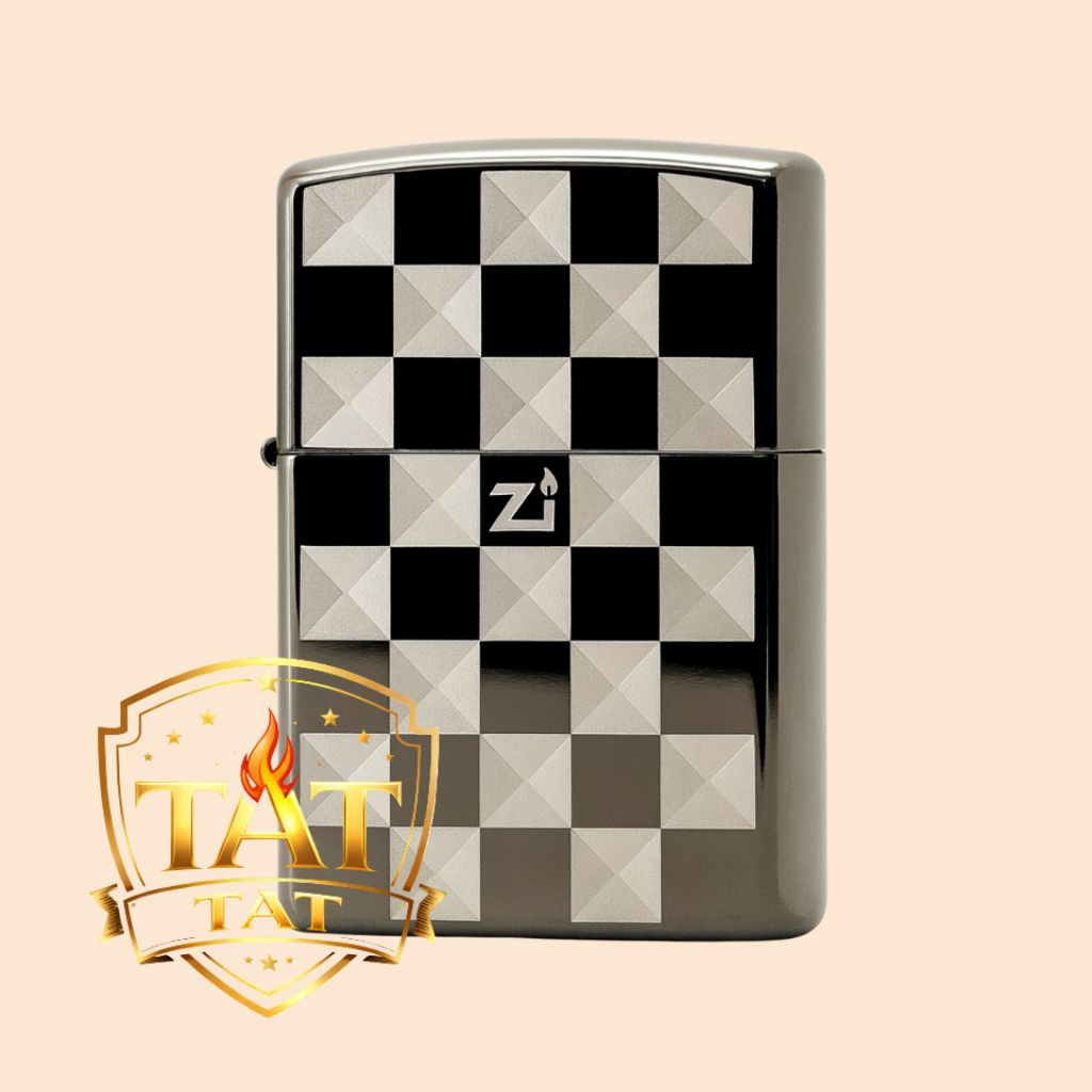 Korek Api Zippo Desain Kotak-Kotak Catur Hitam Putih Premium Edition