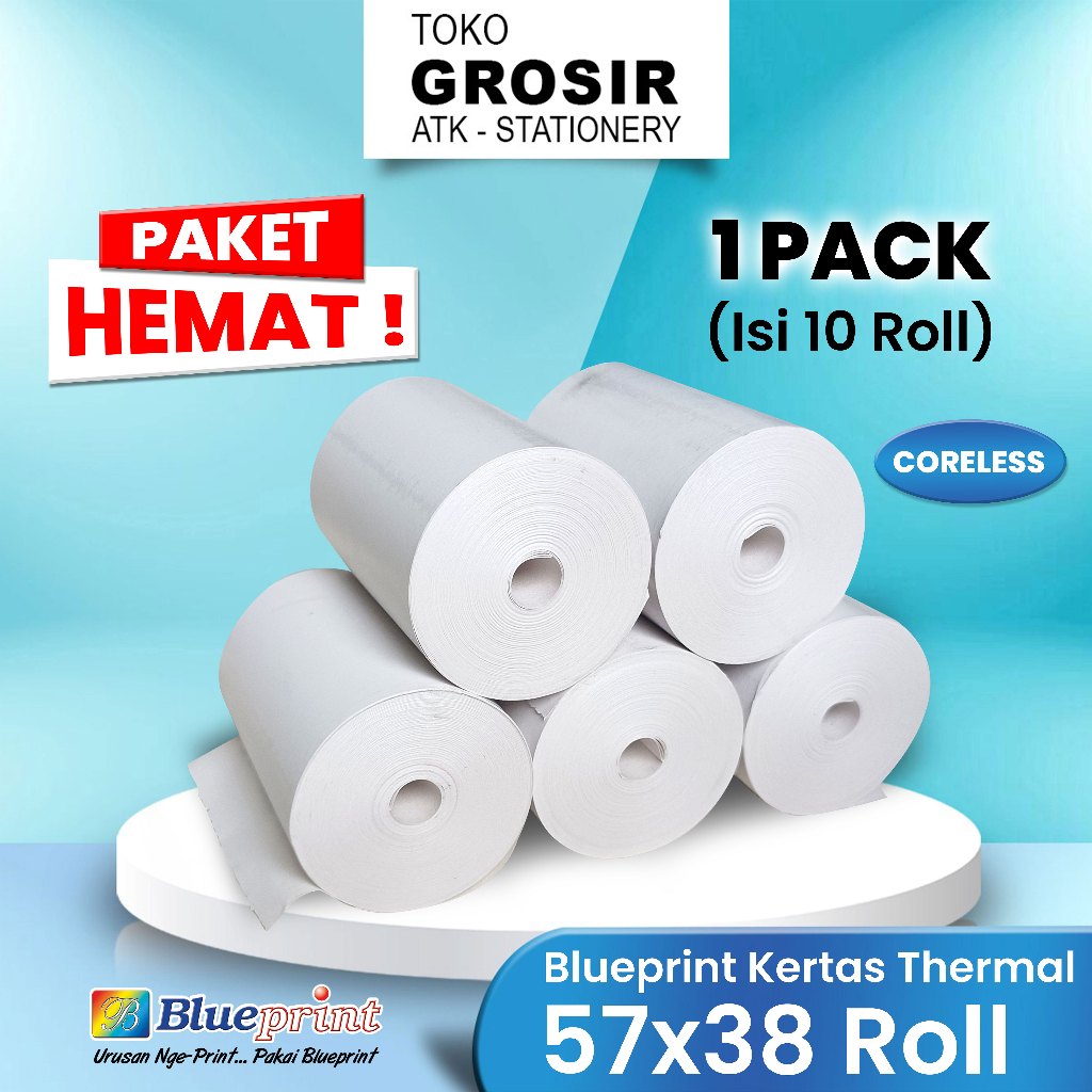 57X38 (PACK) KERTAS KASIR STRUK KERTAS THERMAL TERMAL EDC BRI PPOB Blueprint LITE 57MM CORELESS 58x4