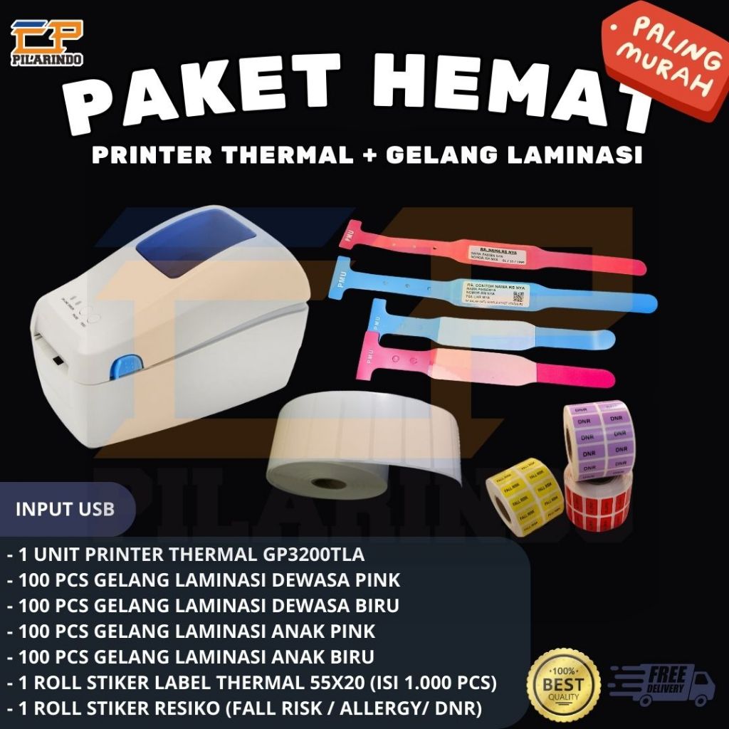 PRINTER  THERMAL GELANG PASIEN / GPRINTER GP 3200TLA / + PAKET GELANG LAMINASI