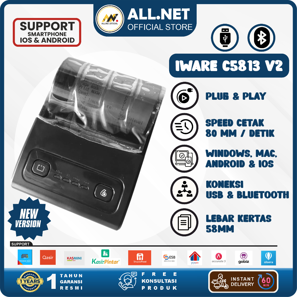 Mobile Printer Bluetooth Thermal 58mm Iware C5813 RPP02N Portable Printer Struk nota