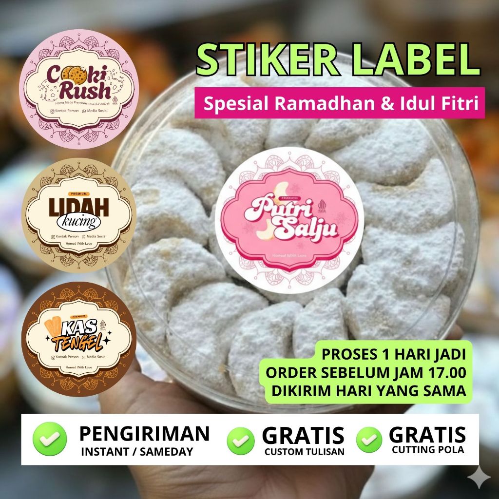 Stiker Label Kemasan Kue Stiker Nastar Toples Stiker Kue Kering Toples Lebaran Free Cutting