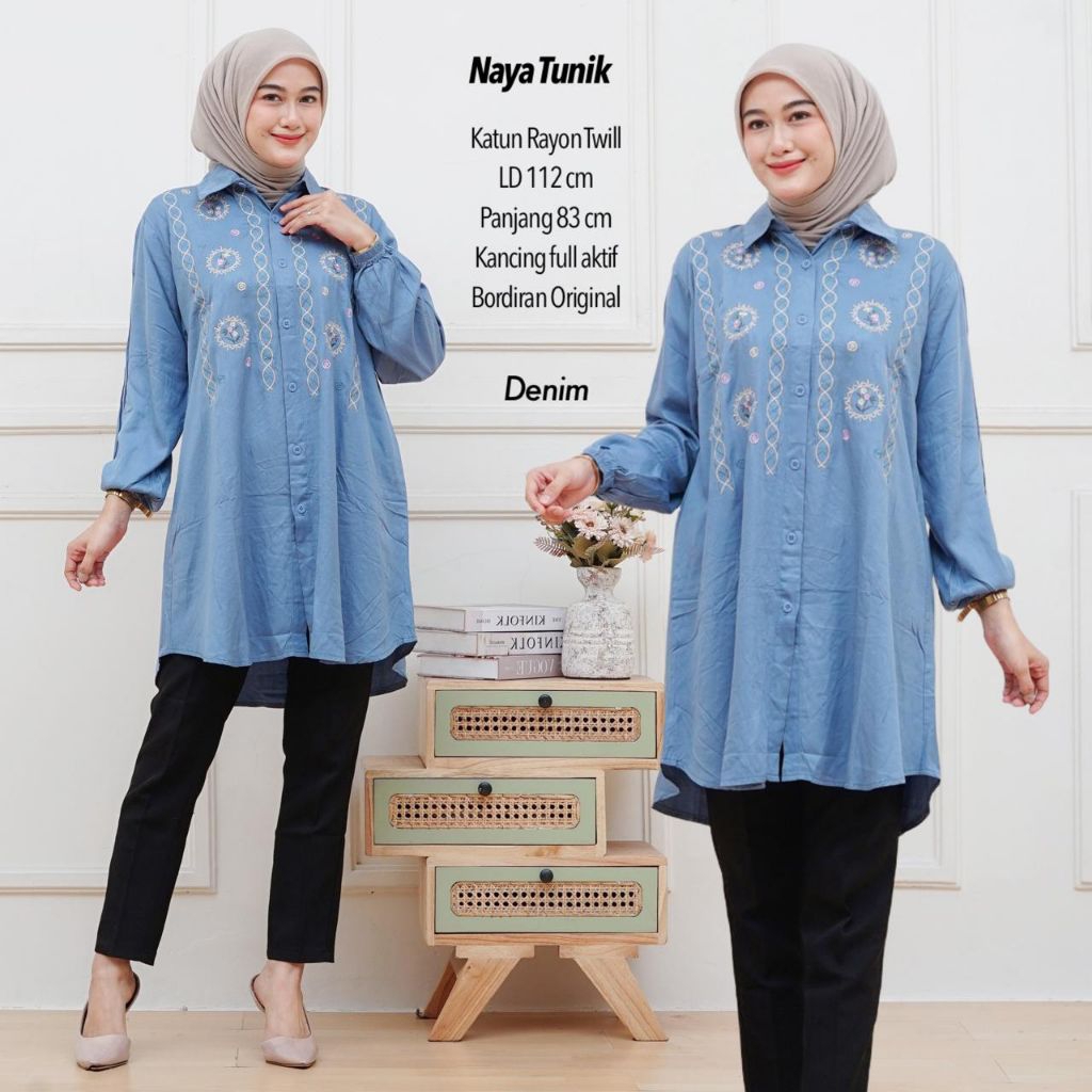 NAYA TUNIK RAYON TWILL BORDIR / TUNIK BORDIR / TUNIK WANITA