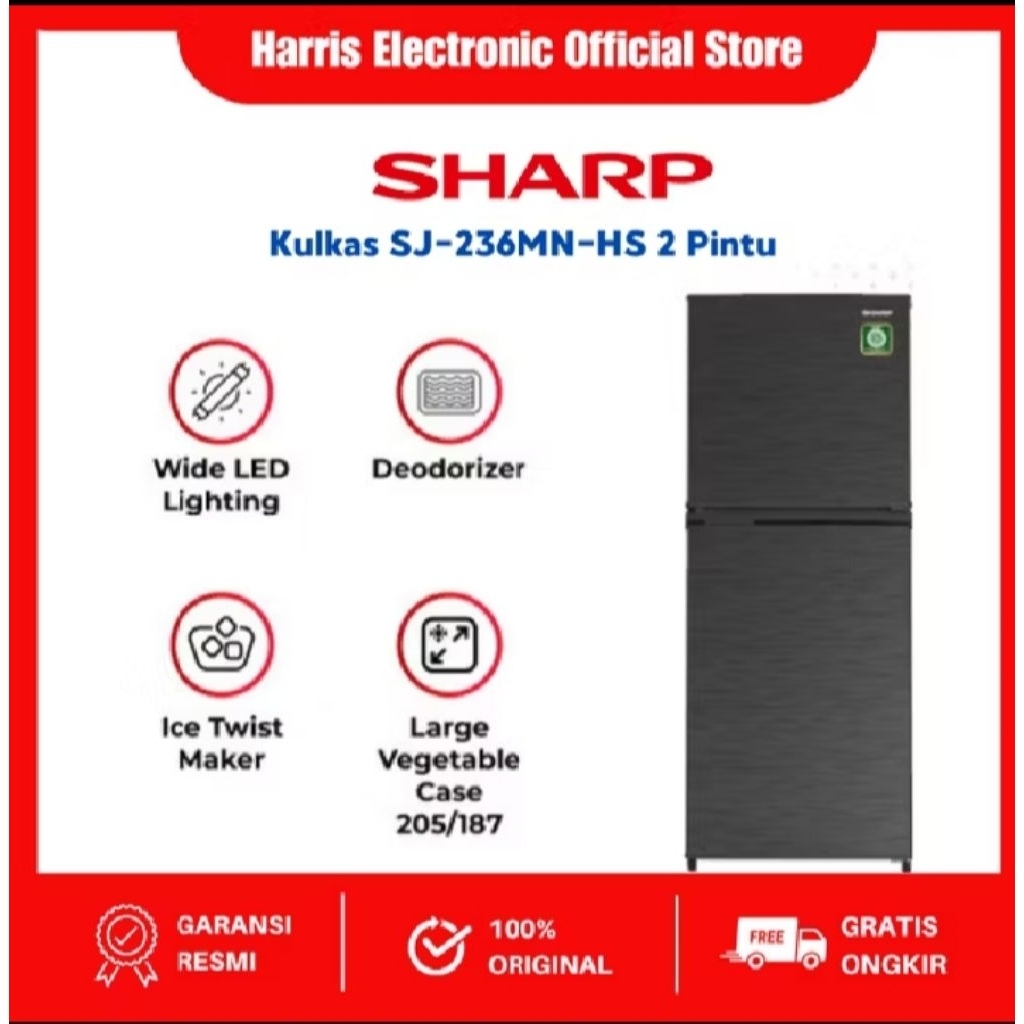 SHARP SJ-236 MN-HS KULKAS 2 PINTU SILVER