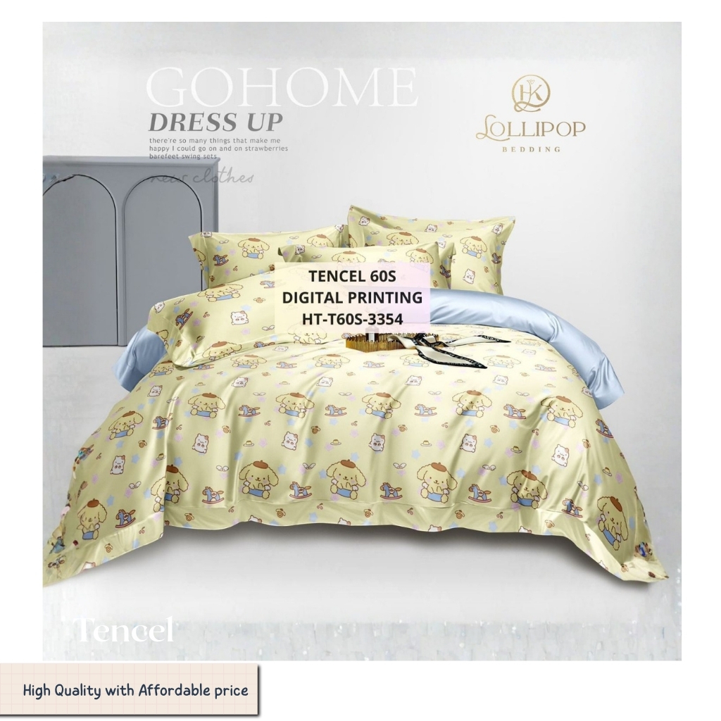 HK Lollipop Bedding - Sprei Set Tencel Ukuran 200x200x40 Motif Anak Sanrio 60s