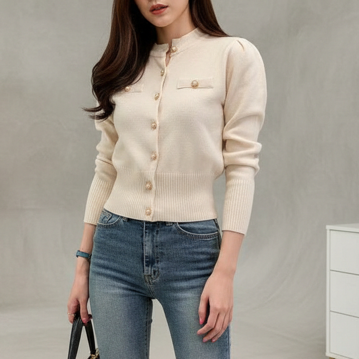 [TTEUDA] Cardigan Botton Rajut Wanita | Baju Korean Style Lengan Panjang Rajut Elegan Import | Atasa