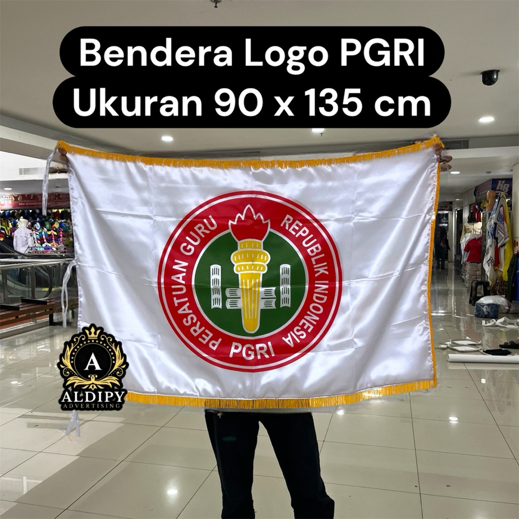 Aldipy Bendera PGRI Satin Logo PGRI Ukuran 90 x 135 cm Kualitas Terbaik untuk Penggunaan Resmi