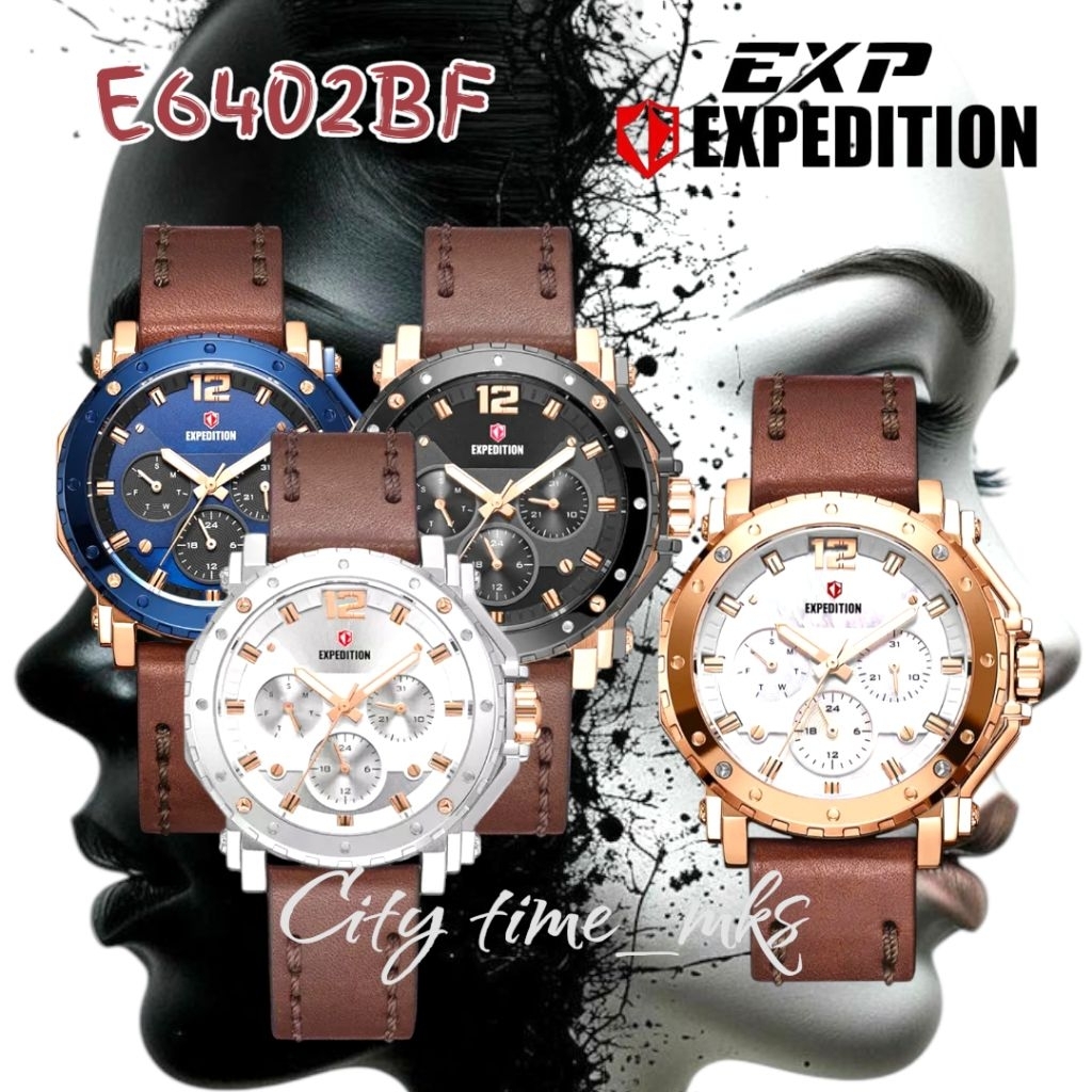 Jam tangan wanita EXPEDITION 6402, E6402BF, tali kulit, ORIGINAL, bergaransi resmi internasional.
