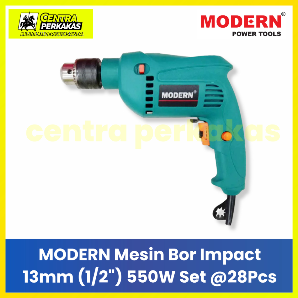 MODERN Mesin Bor Set 13mm 28 Pcs - Impact Drill 13 mm 550 Watt Original