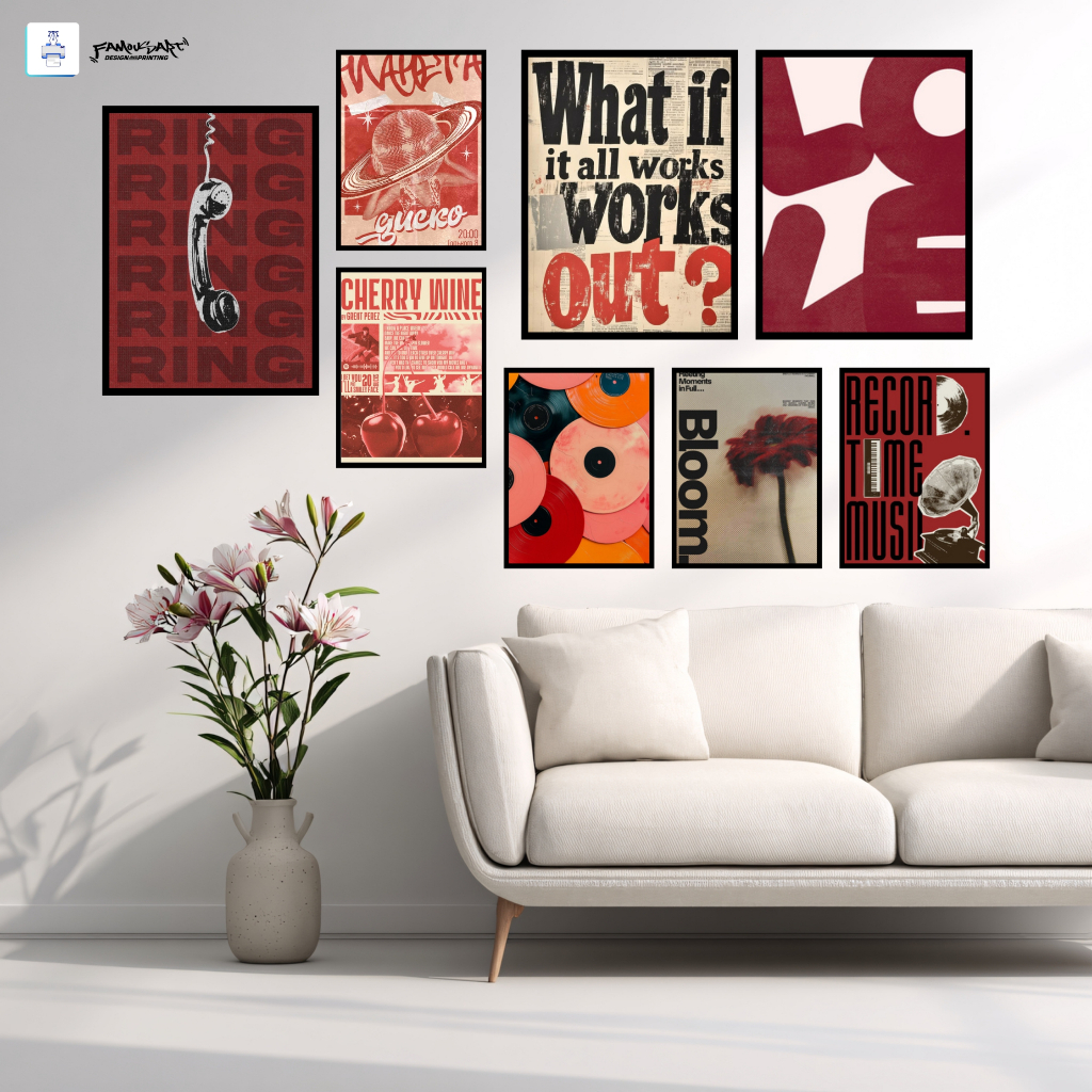 HIASAN DINDING POSTER AESTHETIC PAJANGAN DINDING CAFE DEKORASI DINDING KAMAR - RED