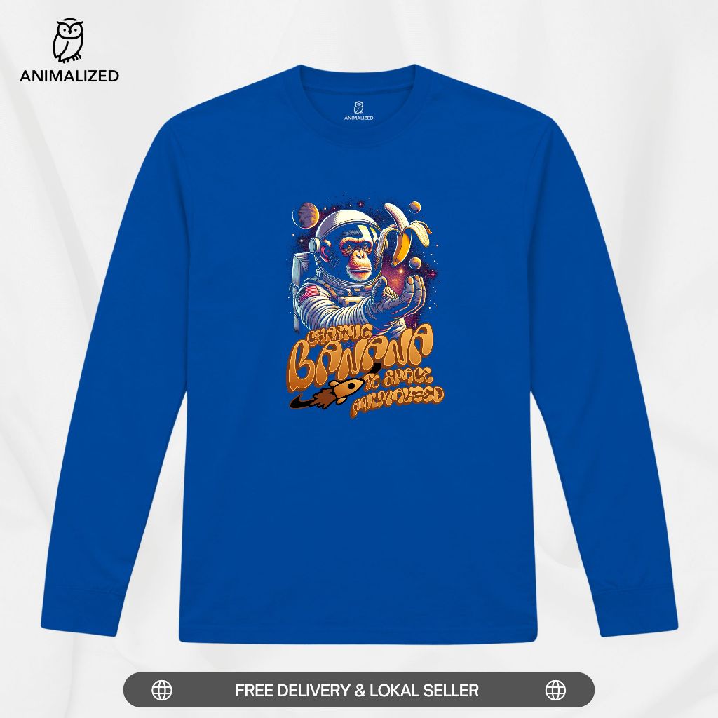 Animalized Kaos Pria Baju Lengan Panjang Monyet Astronaut Monkey Banana Mission From Space