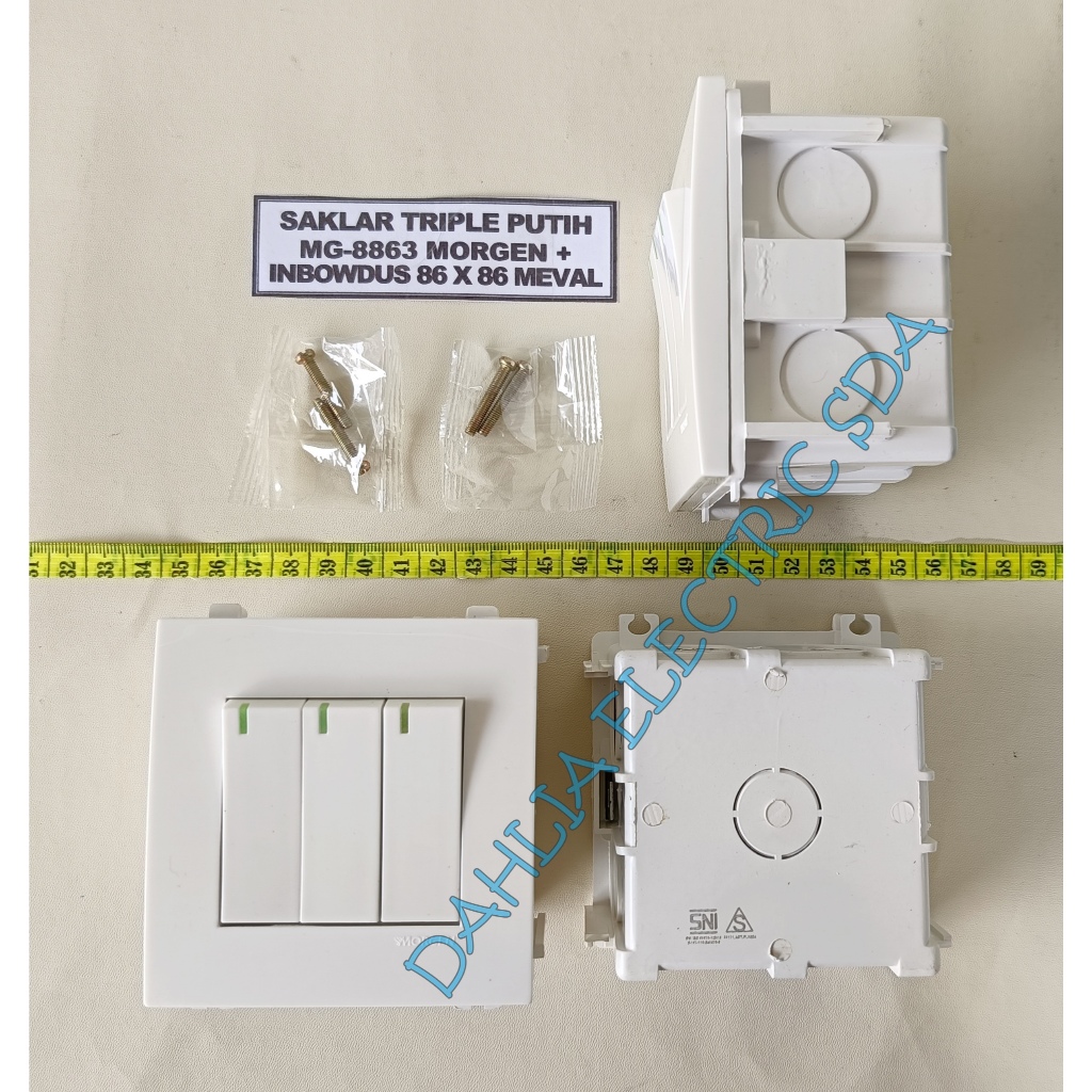 SAKLAR TRIPLE MG-8863 MORGEN + INBOW DUS KOTAK PUTIH WUI-B26 MEVAL