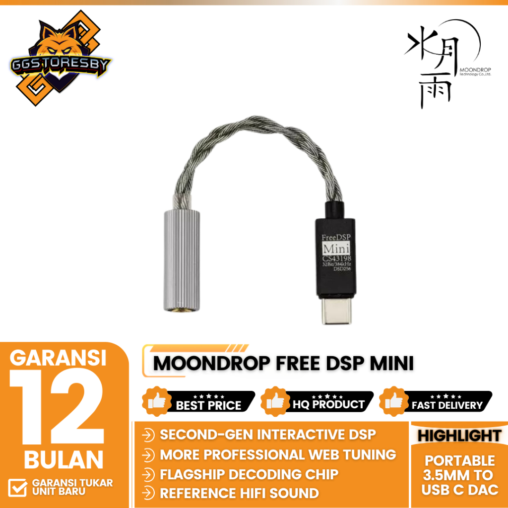 Moondrop Free DSP Mini / FreeDSP Mini CS43198 Portable 3.5mm to USB Type C DAC / AMP - Kabel Earphon