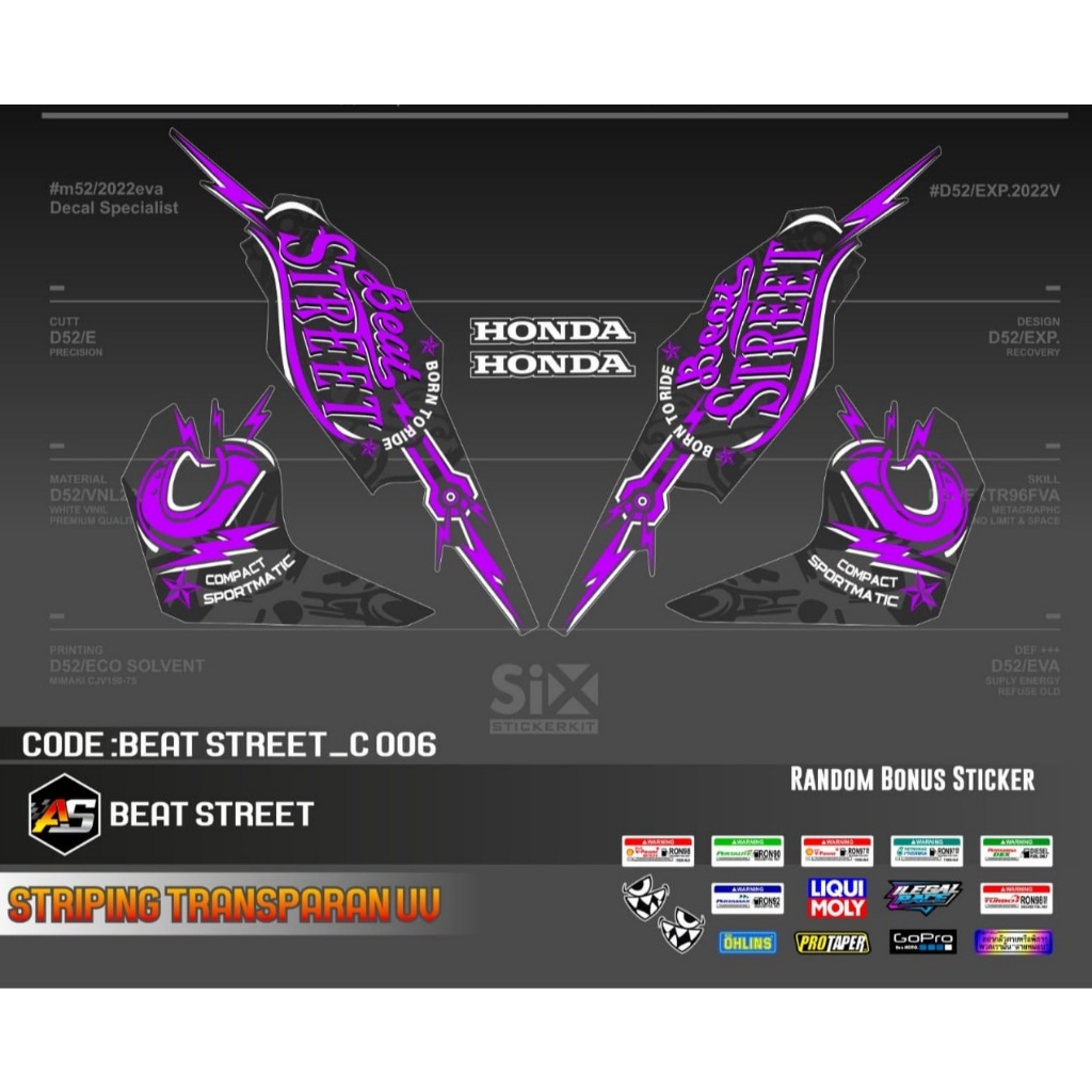 STRIPING TRANSPARAN BEAT STREET/DECAL STICKER STRIPING VARIASI TRANSPARAN UV HONDA BEAT STREET