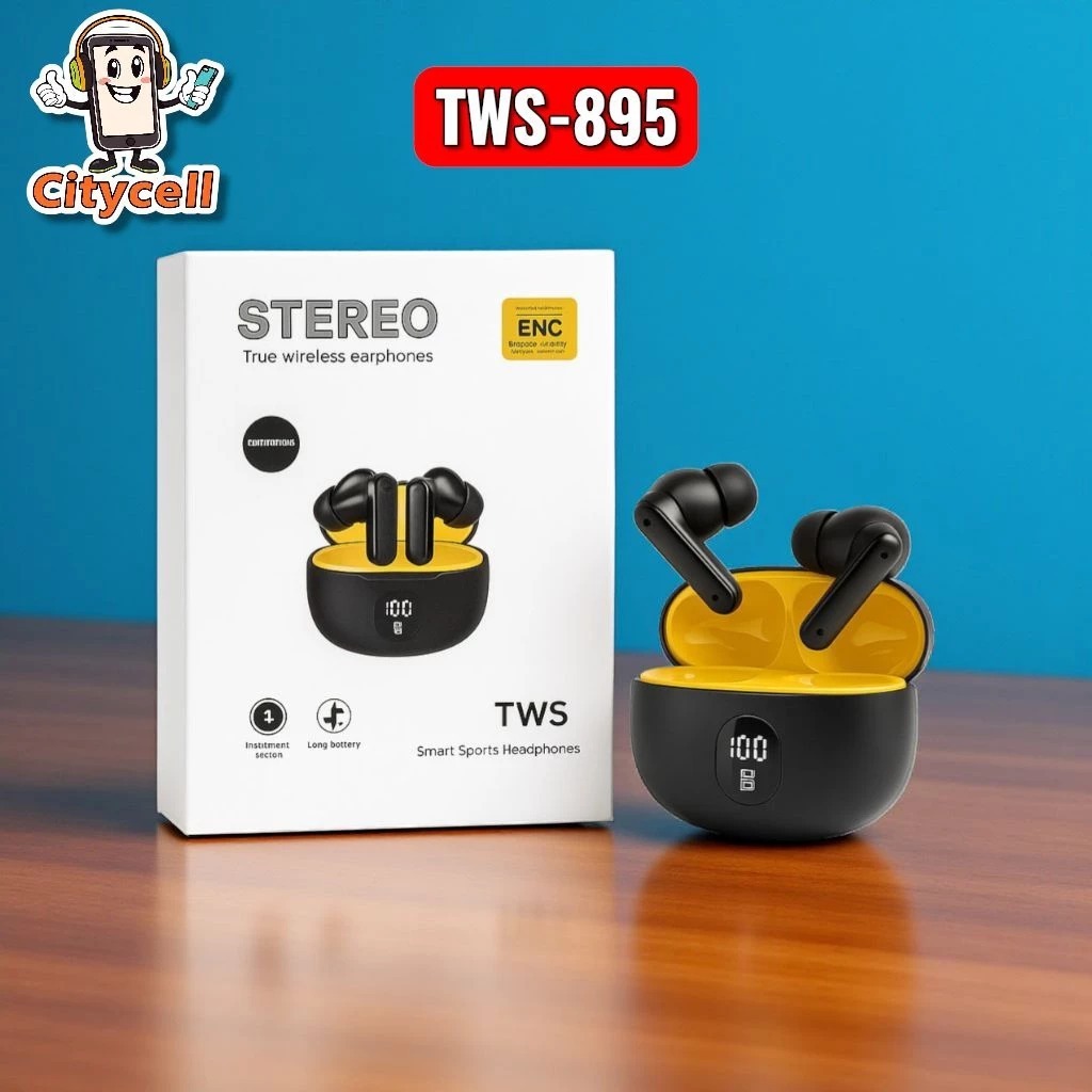 Earphone Bluetooth Wireless TWS-895  Headset HiFi Mic Display Universal TWS Bluetooth Stereo TWS-895
