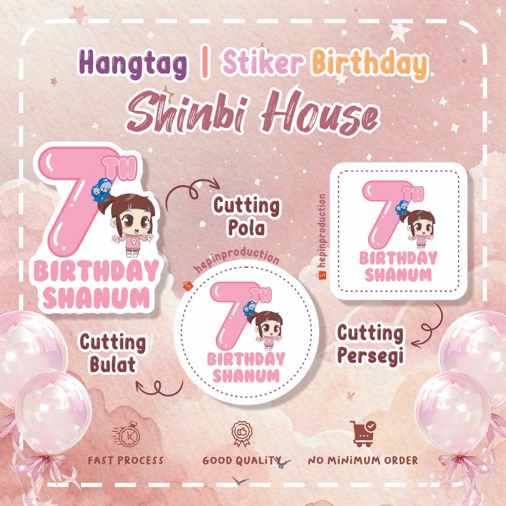 (30pcs) Hang tag - stiker ulang tahun Tema SHINBI HOUSE birthday label