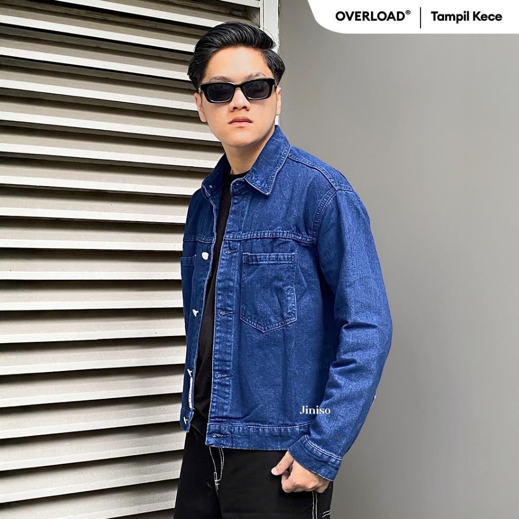 JINISO - Denim Pria Jaket Jeans Oversize Casual Blue Black