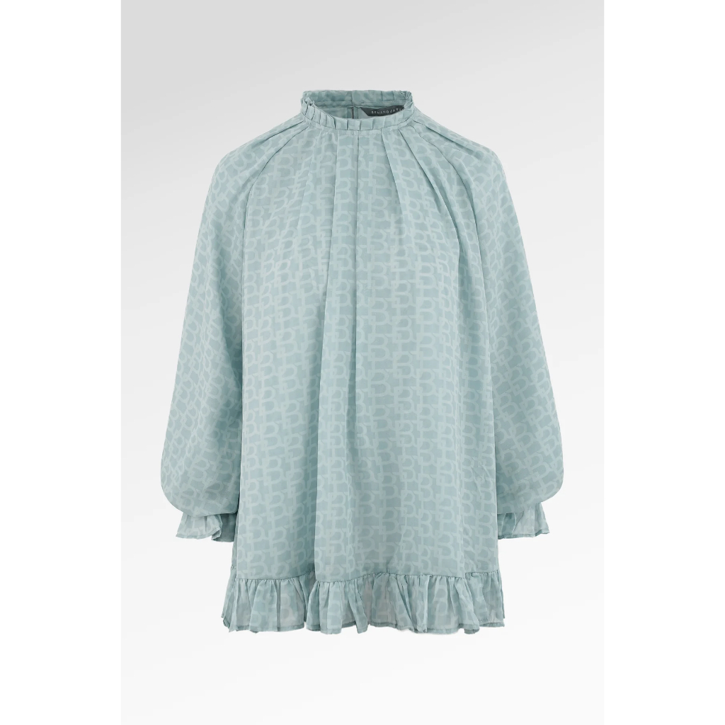 BENANG JARUM Monogram Ruffle Blouse - Zellige (S)