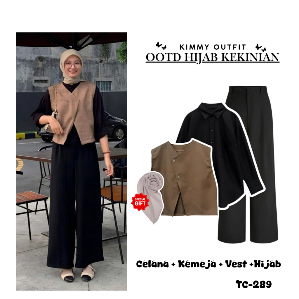OOTD Hijab Remaja  Kekinian Dan Terbaru ( Celana + Manset + Vest + Hijab) SET TC-289