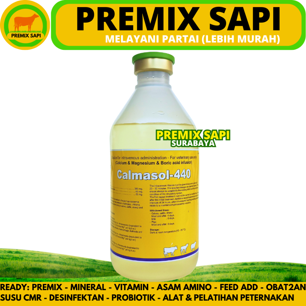 CALMASOL-440 isi 500ML - Kalsium Infus Hewan Ternak Sapi Pedet Kambing Domba Babi Lik Calcidex Plus