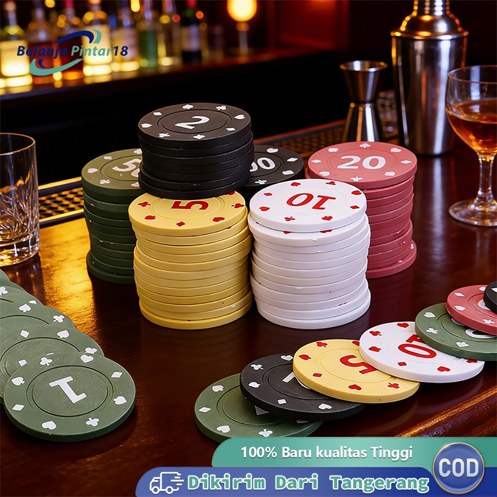 100pcs Poker Chip Set Blackjack Baccarat Casino Texas Poker Chip Coin Koin 5 Denominations Premium