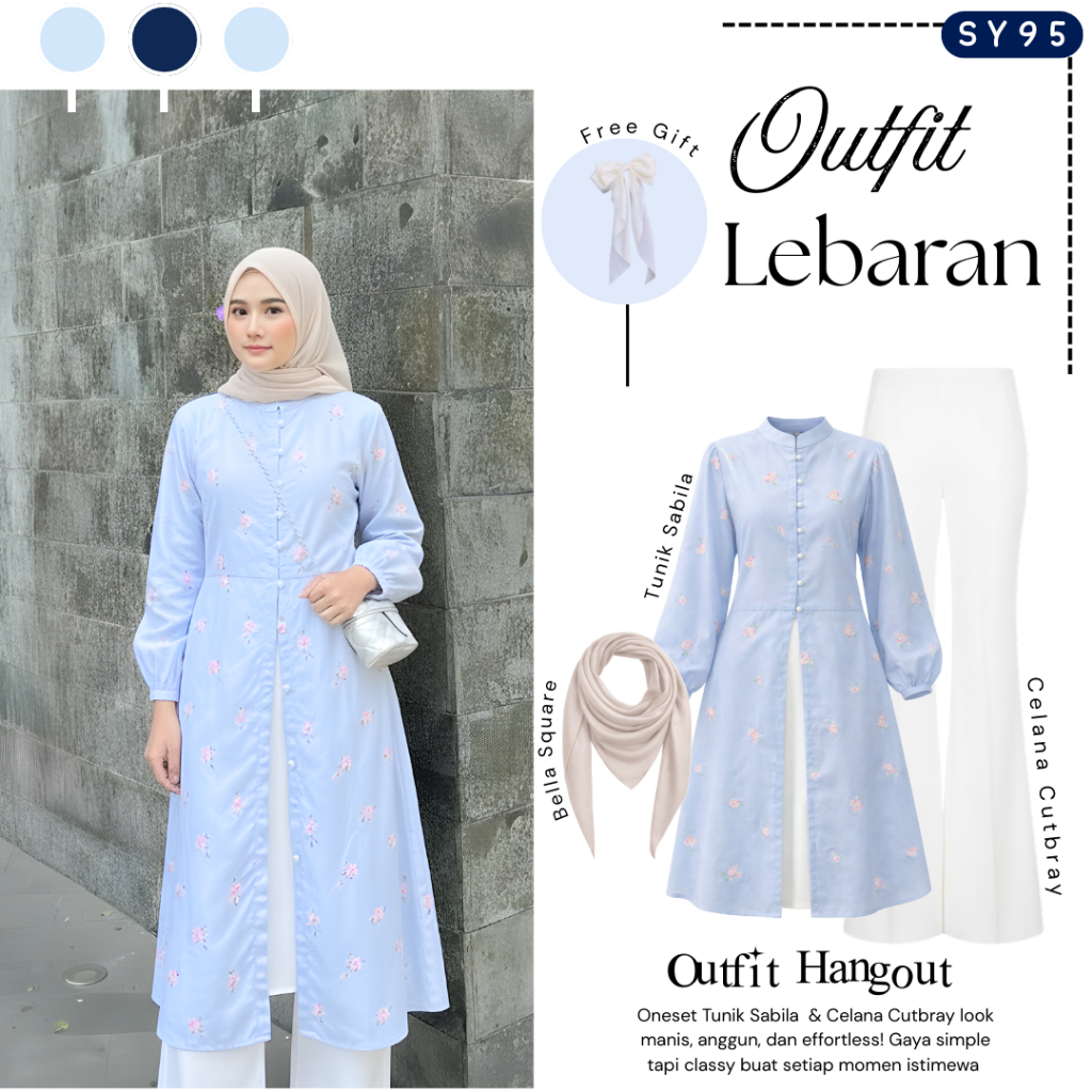 Chika One Set Wanita Hijab ( Bella Square + Tunik + Celana ) Outfit Lebaran Wanita - SY95