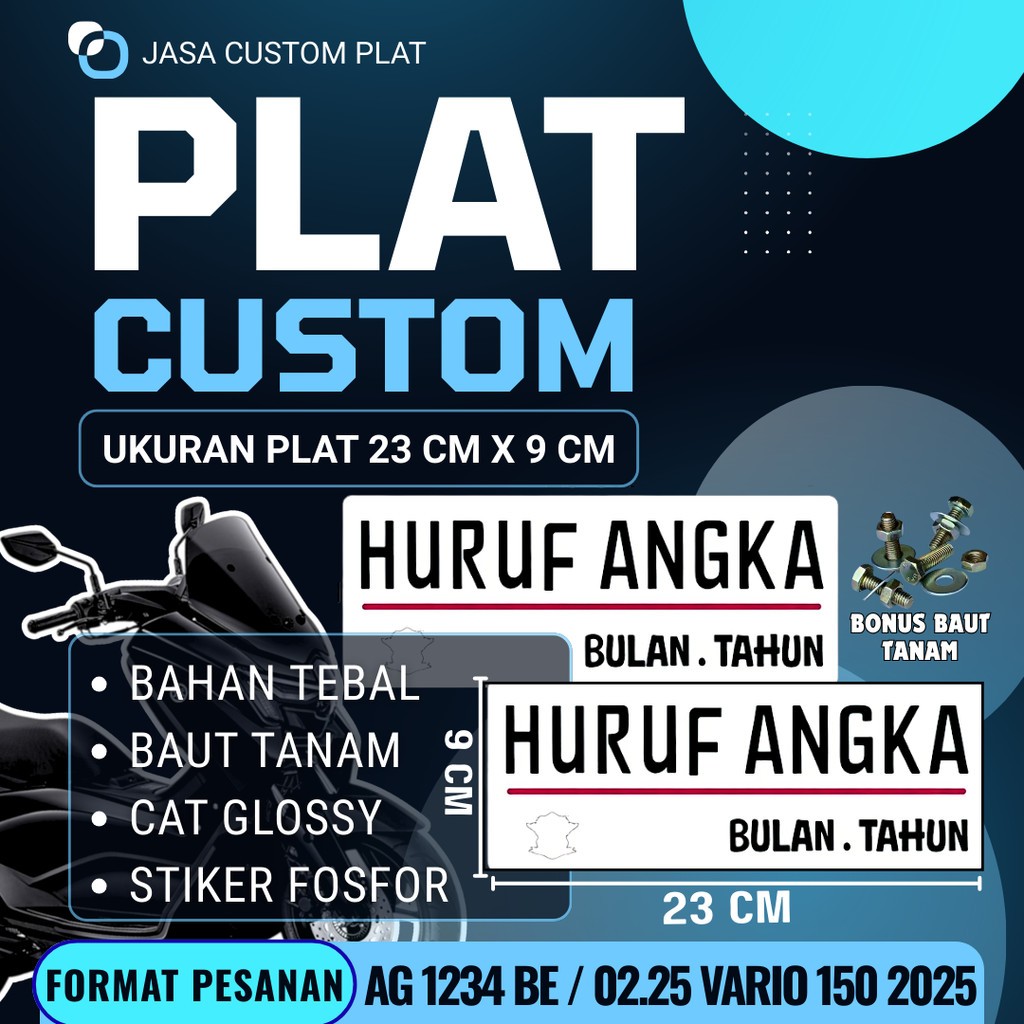 1 PASANG (DEPAN+BLAKANG) PLAT WARNA PUTIH BAUT TANAM / PLAT CUSTOM BAUT TANAM / CUSTOM PLAT WARNA PU