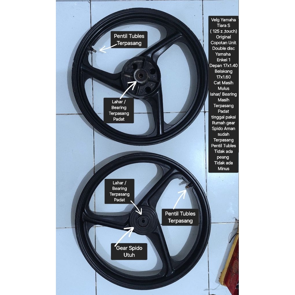 Velg Yamaha Tiara S ( 125 z ,touch)Original Copotan UnitDouble discYamaha Enkei 1Depan 17x1.40Belaka