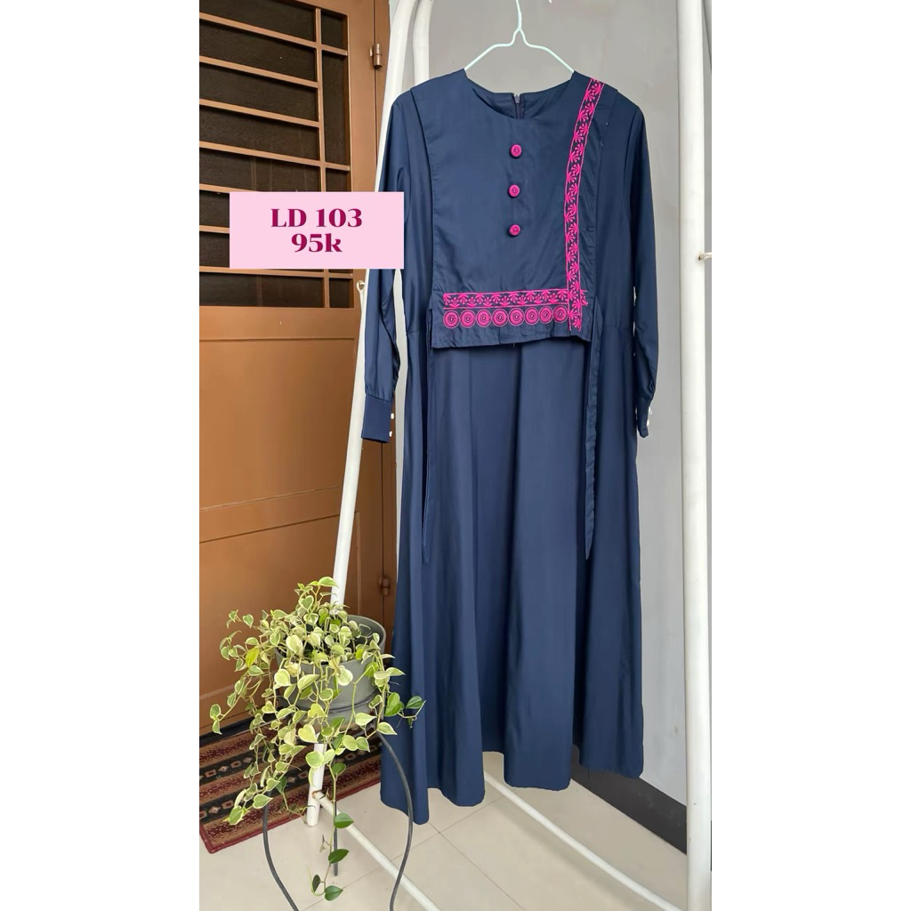 Gamis navy motif bordir