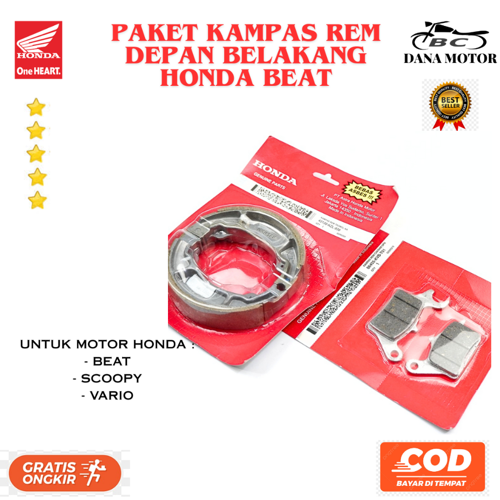 Kampas Rem Vario Ori / Paket Kampas Rem Depan Belakang Honda Beat original Premium - KVB / KZL