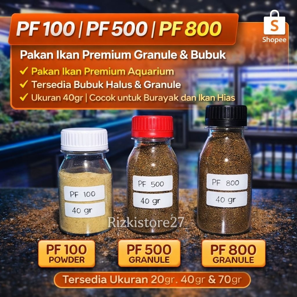 PF Series Repack Kemasan Botol Pelet PF 100 PF 500 PF 800 Pakan Ikan Burayak & Ikan Hias