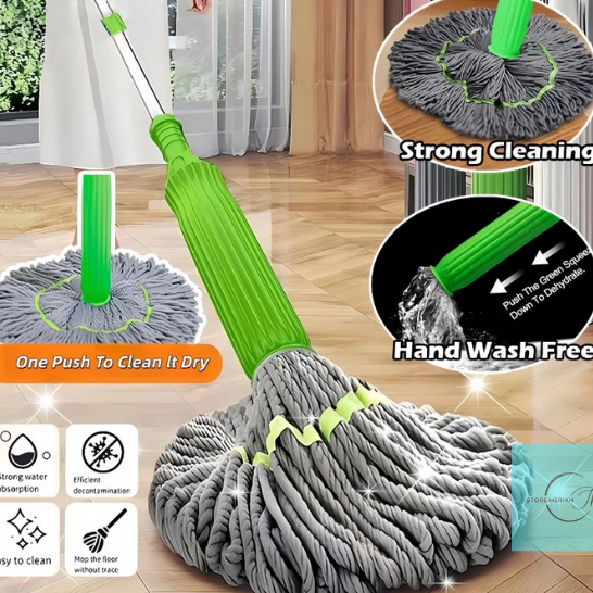 Pel Lantai Putar Otomatis Household Twist Mop Microfiber / alat pel Efisien Pel Peras Otomatis / Pel