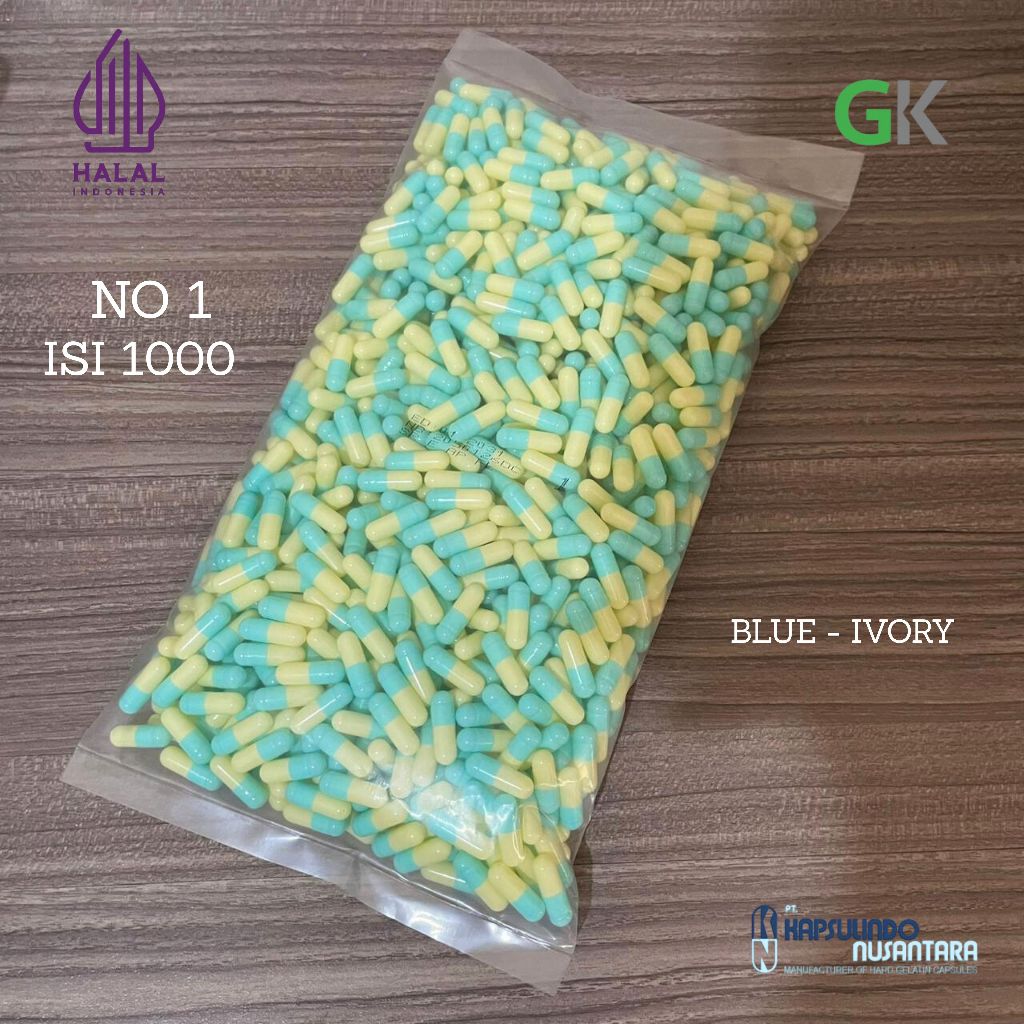 Kapsulindo Blue - Ivory  Ukuran 1 / Cangkang Kapsul Kosong Size 1 / Kapsul Halal Food Grade No 1 isi