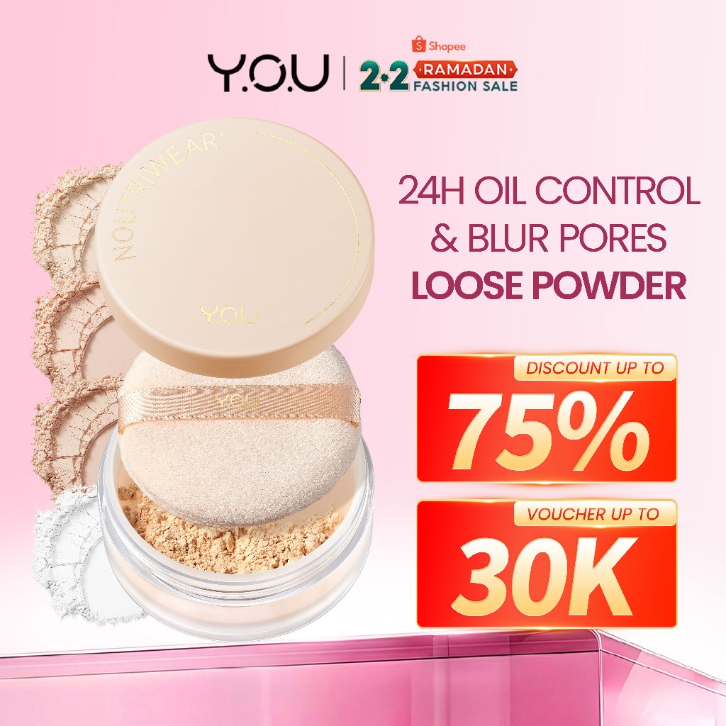 YOU NoutriWear+ Airy Fit Loose Powder Nourishing Oil Control | Bedak Tahan Lama 24 Jam | Bedak Tabur