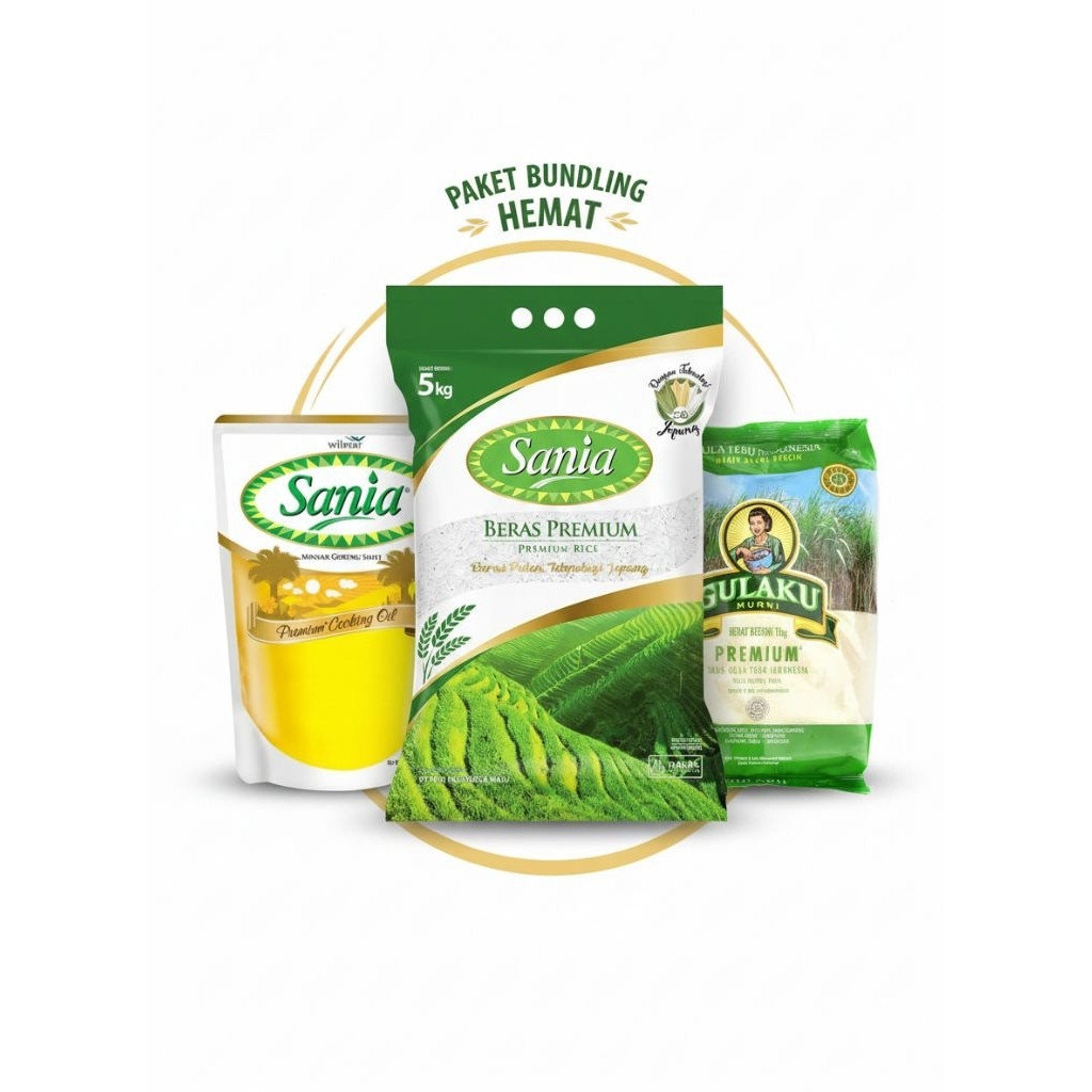 PAKET SEMBAKO SANIA Beras Sania 2KG, Minyak Sania 2L, Gulaku 1KG