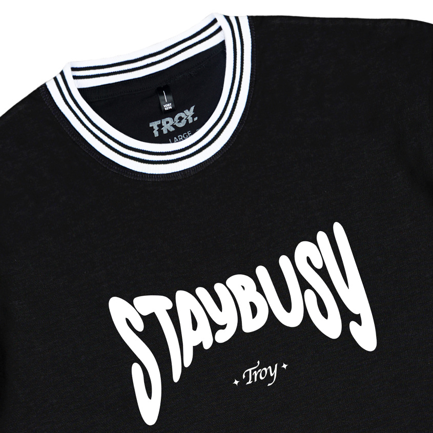 Troy Company Neck Strip Tshirt Black Busyfy - Kaos Lengan Pendek Kaos Hitam KST 3079-3W2B