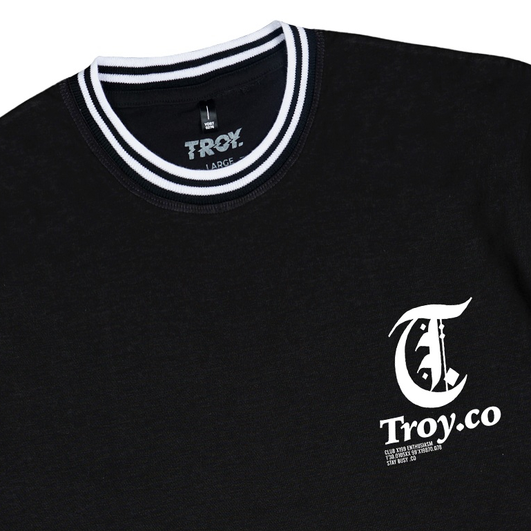 Troy Company Neck Strip Tshirt Black Club x199 - Kaos Lengan Pendek Kaos Hitam KST 3053-2B2W
