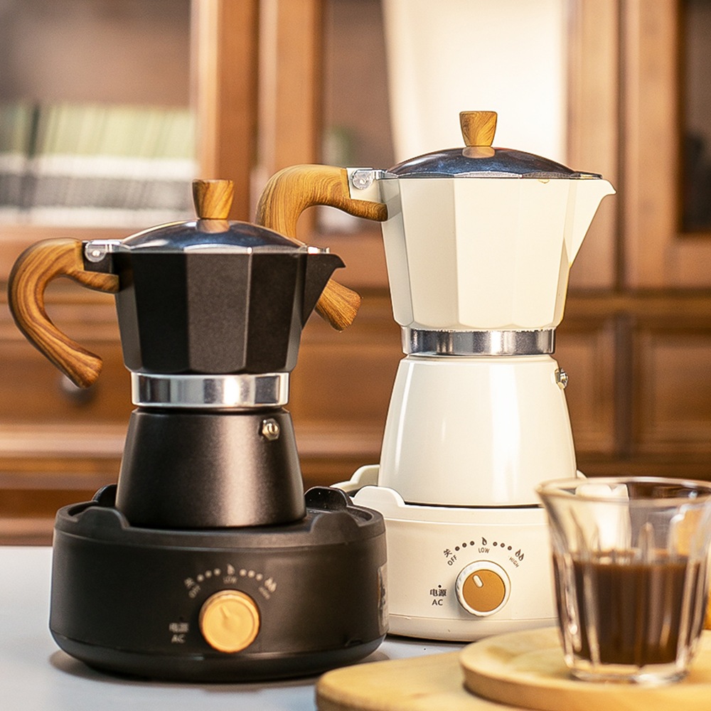 150ml/300ml Set Pot Moka Pot Espresso Pot Moka Kompor Listrik Set Penggiling Manual Teko Kopi Moka