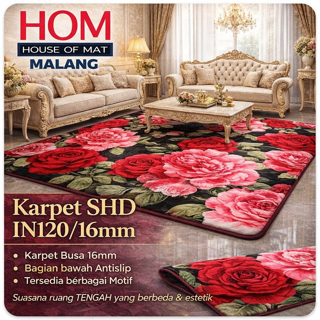 HOM Malang | [190x220 ] Karpet Malaysia Busa in 120/16mm motif Minimalis/ Modern/ Floral