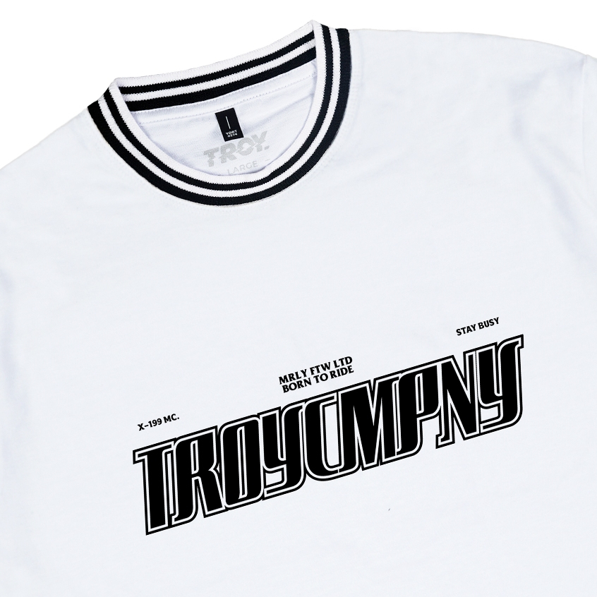 Troy Company Neck Strip Tshirt White Vivere Equitare - Kaos Lengan Pendek Kaos Putih KST 3039-2B2W