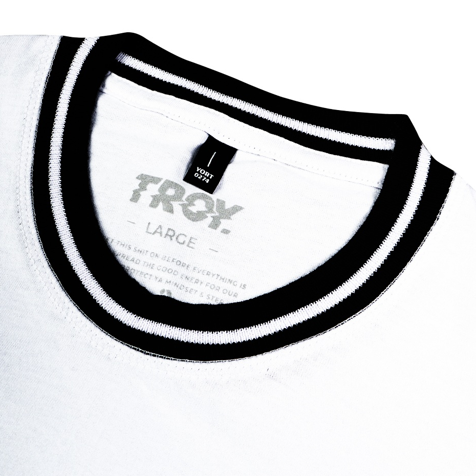 Troy Company Neck Strip Tshirt White Play Game - Kaos Lengan Pendek Kaos Putih KST 3057-2B1W