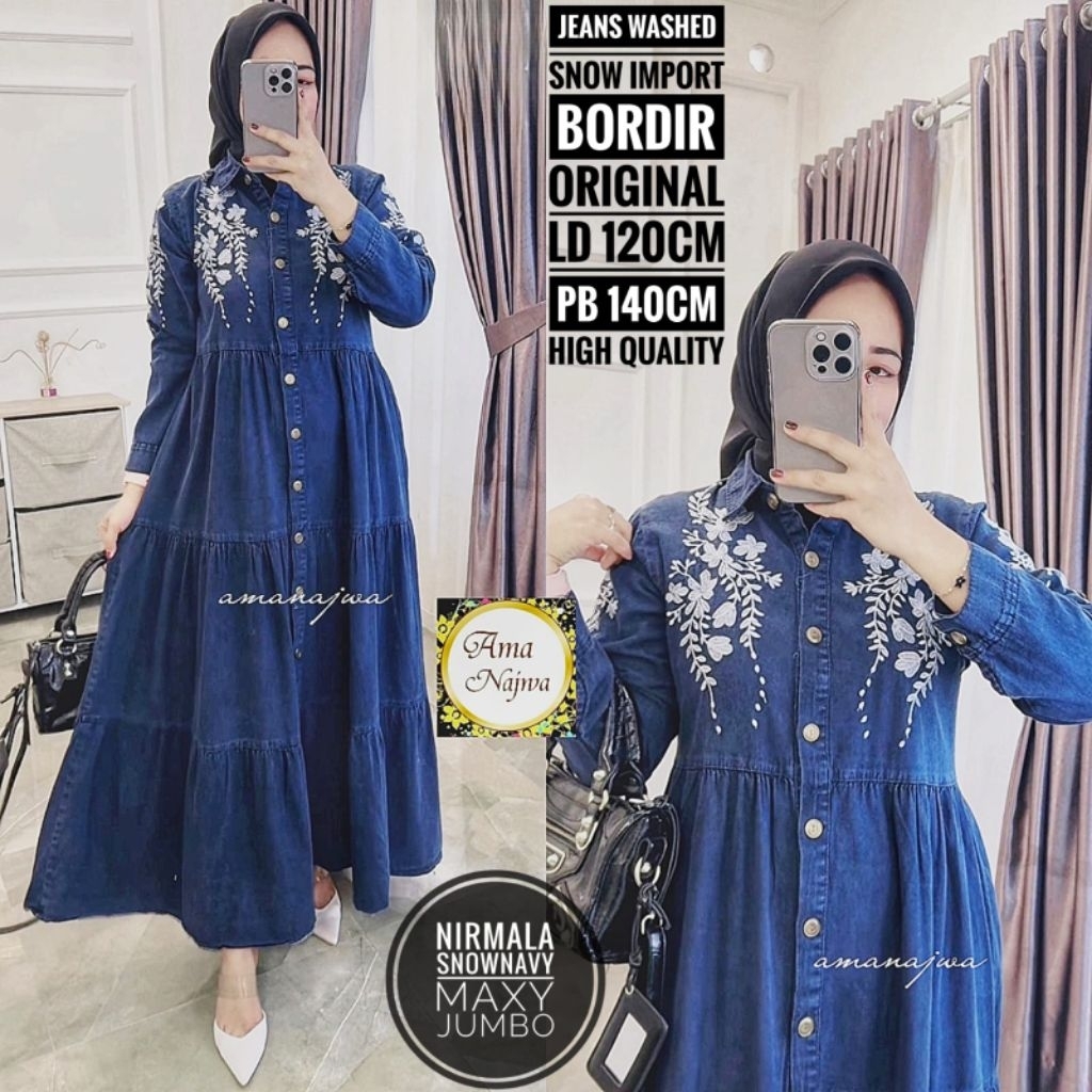 NEW NIRMALA MAXY MATT JEANS WASHED PREMIUM MAXY LD 120 & 140 CM PB 140CM BUSUI FRIENDLY GAMIS JEANS 