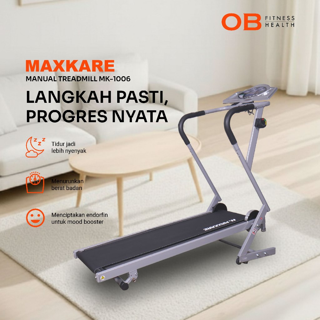 TREADMILL MAXKARE FOLDING MANUAL TREADMILL MK-1006 OB FITNESS HEALTH MANUAL TREADMILL TANPA LISTRIK