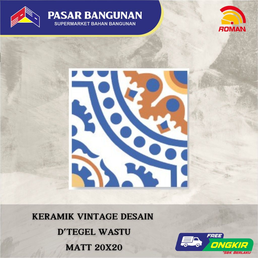 Keramik Tegel Motif Vintage ROMAN d'Tegel Wastu 20x20 Grade A RPA20207011 Archipelago Series