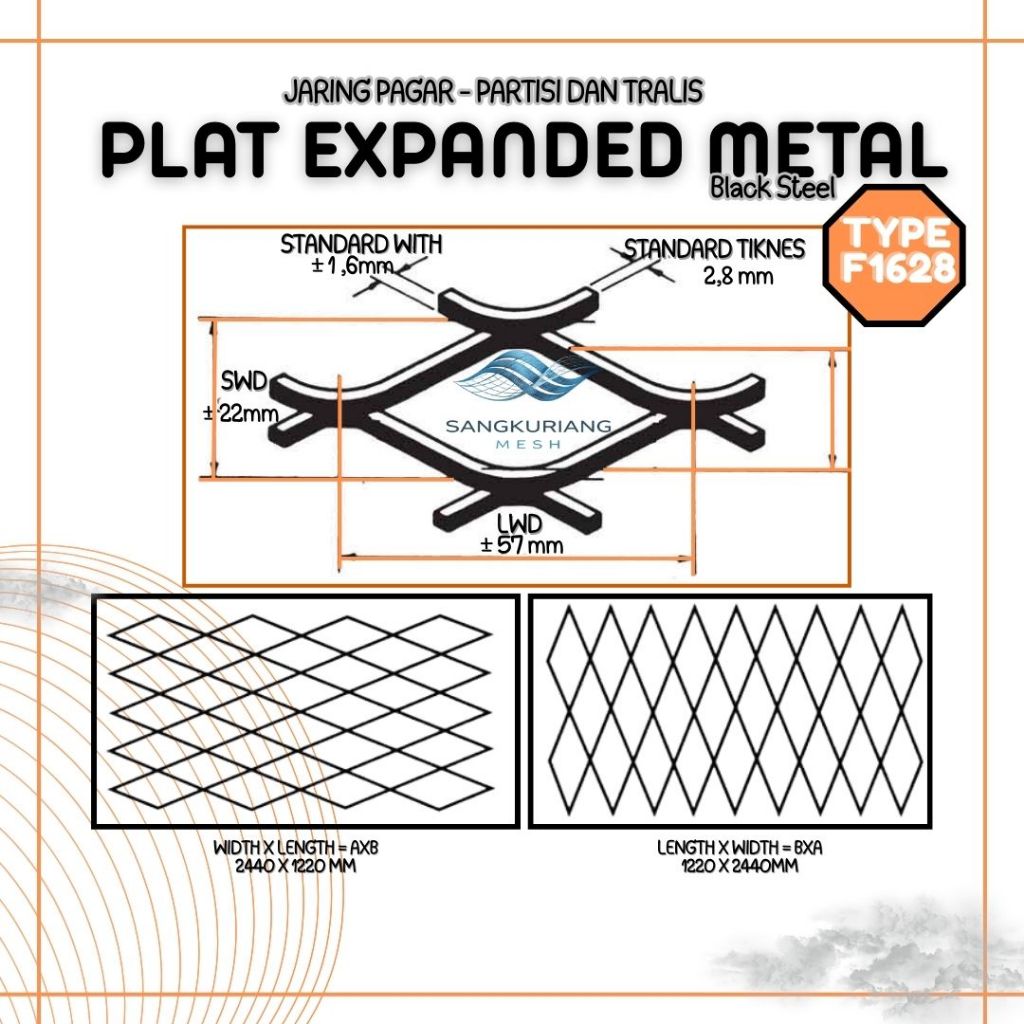 Jaring Besi Baja Expanded Metal Type F1628 Untuk Pagar dan Reling Tangga