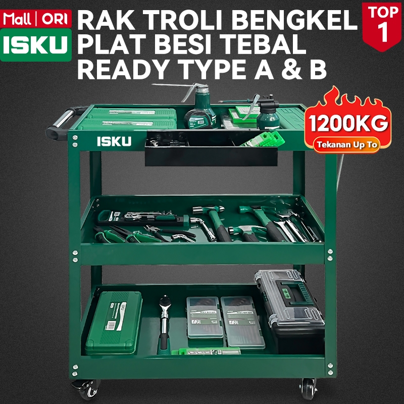 ISKU Rak Troli Bengkel 3 Susun Tool Cart Heavy Duty Rak Dorong Perkakas Service Mobil Motor Detailin
