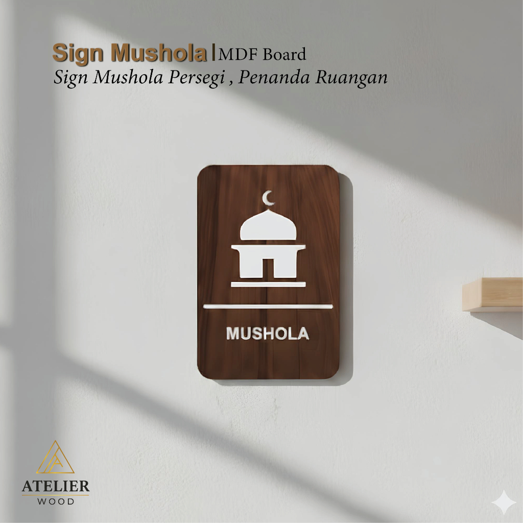 Sign Mushola MDF Kayu | Papan Penanda Ruangan Mushola Minimalis