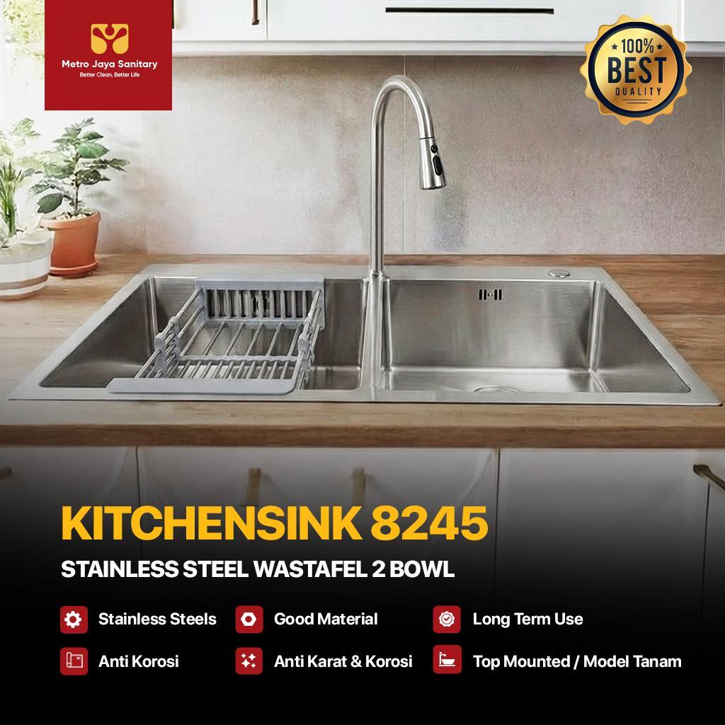 KITCHEN SINK 8245 SILVER STAINLESS STEEL WASTAFEL DAPUR 2 LUBANG