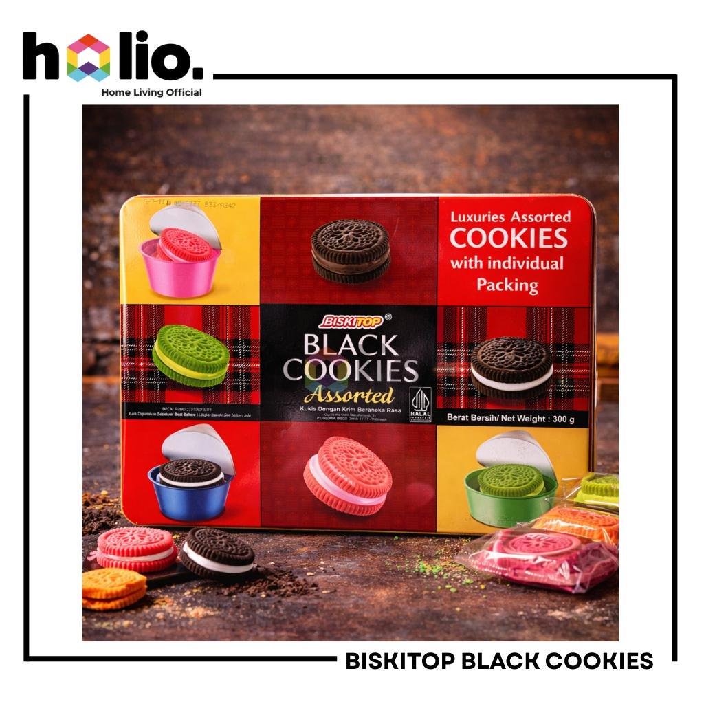 Holio Gloria Biskitop Black Cookies Assorted Kaleng Fancy 300g 1 Dus Isi 6 Pcs Original