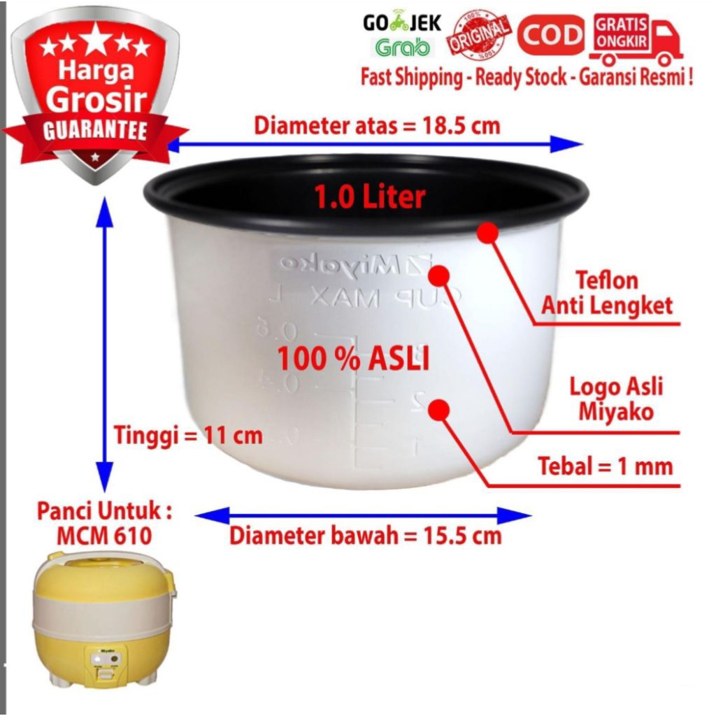 Panci Magic Com Miyako 1 Liter Original